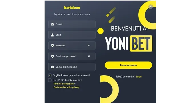 yonibet Registrazione in italia