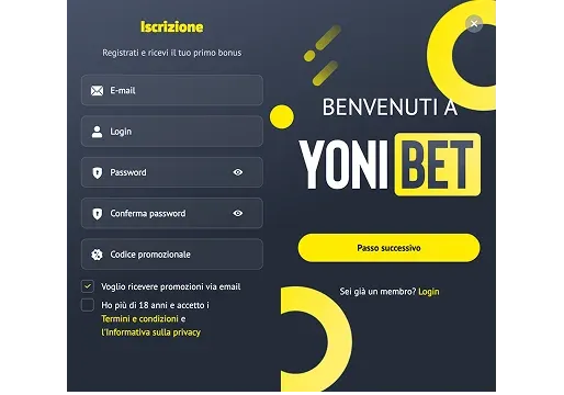 yonibet Registrazione in italia